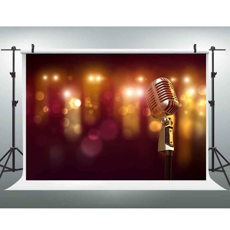 EOA 7(W) x5(H) FT Golden Microphone Music Backdrop Karaoke Dancing Disco Party Photography Background Birthday YouTube Booth Family Portrait Studio Prop - Image 1